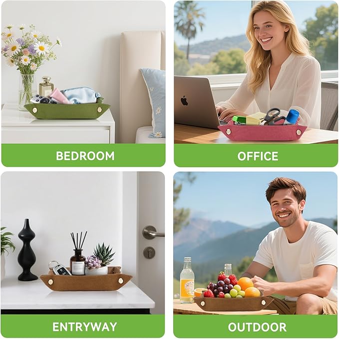 Jewelry Tray Organizer Set of 3 Washable Kraft Paper Trays Portable Desktop Nightstand Office and Travel Use Catch All for Jewelry Keys Coins Watch Phone Remote