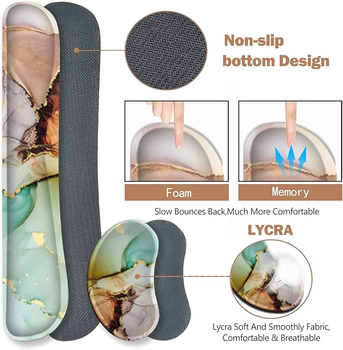 ARTSO Large Gaming Mouse Pad, Keyboard Wrist Rest Pad & Wrist Support Mousepad Set, Stitched Edge, Extended, Non-Slip Base, Memory Foam Desk Mat for Office, Home, Abstract Art Marble