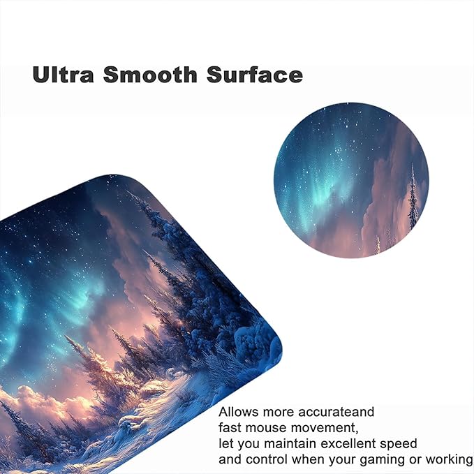 Aurora Desk Pad Mouse Pad Alaska Blue Natural Northern Lights Large Gaming Mouse Mat with Stitched Edges,Non-Slip Waterproof Rubber Base Mouse Mat Office Computer Keyboard Laptop Home 31.5"x11.8"