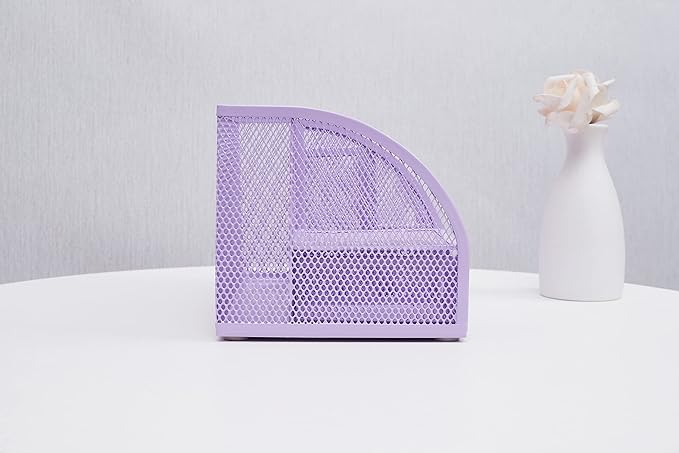 Annova Mesh Desk Organizer Office with 7 Compartments + Drawer/Desk Tidy Candy/Pen Holder/Multifunctional Organizer (Light Purple)