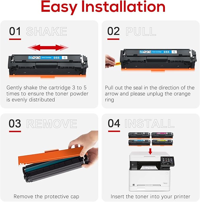 Remanufactured for Canon 055 055H with Display Capacity Chip Replacement for Canon 055 Toner Cartridge Set for Canon Color ImageClass MF743Cdw MF741Cdw MF745Cdw MF746Cdw Printer (4 Pcak)
