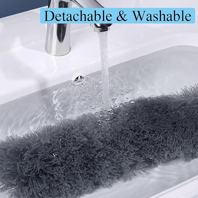 TopHomer Fiber Feather Duster with Stainless Steel Extendable Pole, Ceiling Fan Cleaner for Cobwebs High Ceiling Fan, Interior Roof, Wet & Dry Use (Model C)