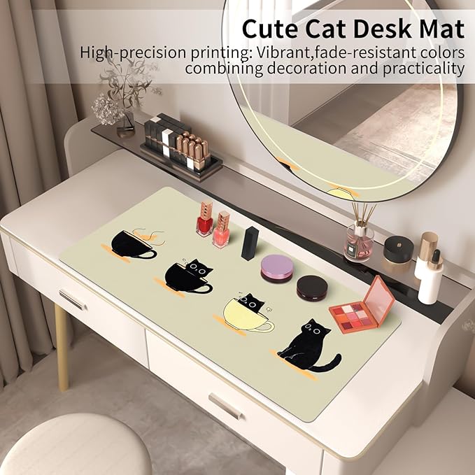 Bloss Leather Mouse Pad,Beige Anime Large Desk Pad,Cute Kawaii Cartoon Cat Desk Mats for Keyboard and Mouse,Waterproof Computer Laptop Desks Protector Mat for Office/Home/Women Gift,31.5" x 15.7"
