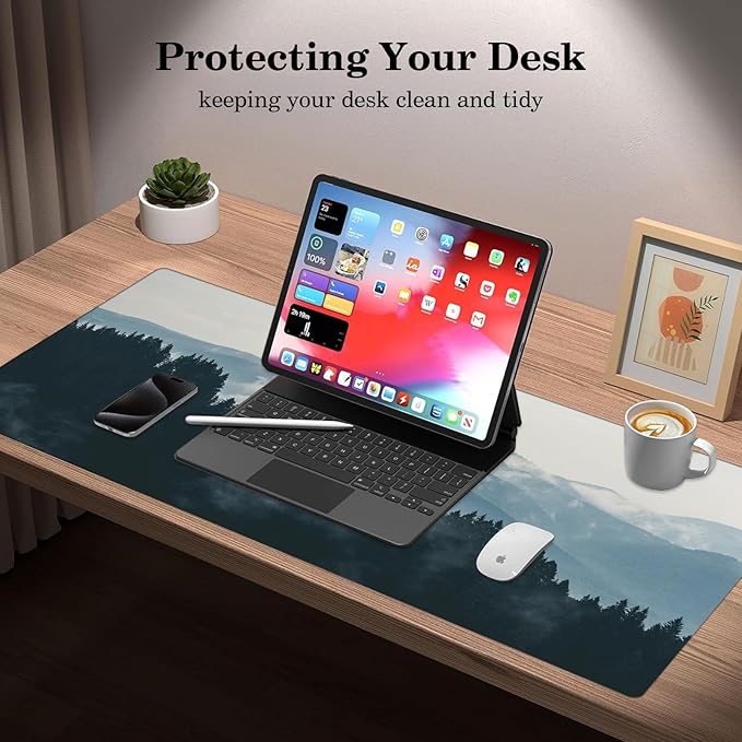 Forest Desk Pad Protector, Stitched Edges Mouse Pad, Large Office Desk Mat, Non-Slip Desk Blotter, Laptop Desk Pad, Desk Writing Pad for Office and Home (31.5" x 15.7")