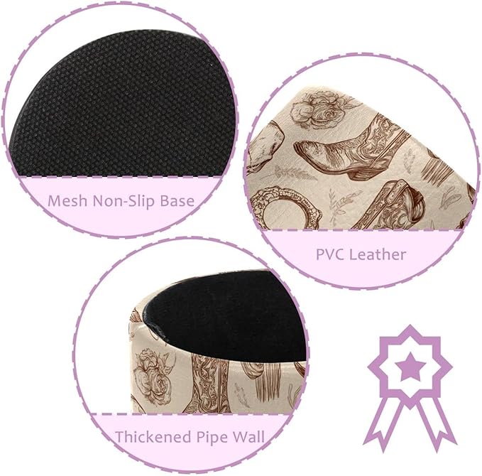 Western Cowboy Boots and Hats PVC Leather Circular Pencil Holder for Desk Organizer Stationery Holder for Office, School(3.9 x 3.1 Inches)