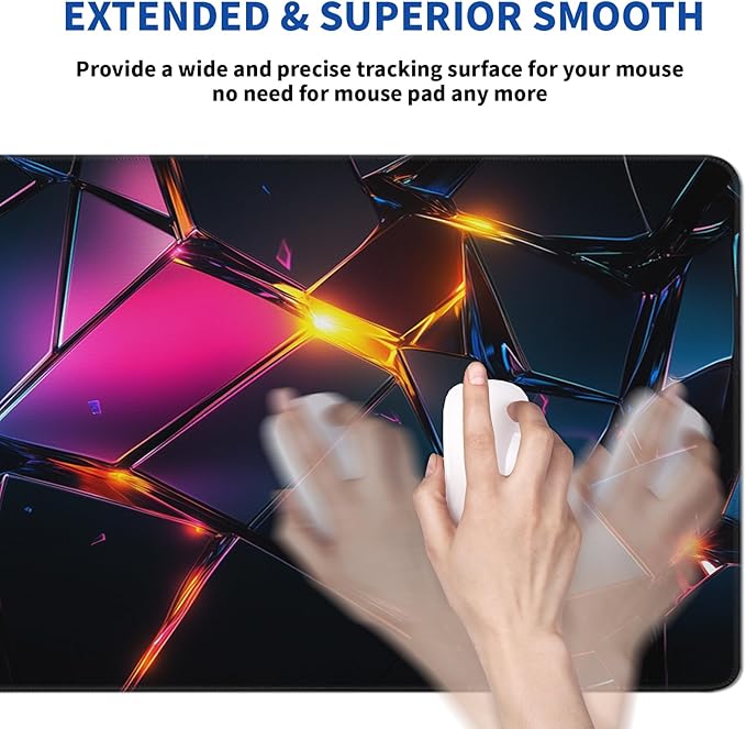 Stylish Geometric Mouse Pad Abstract Black Mouse Pad 31.5x11.8 Inch Geometric Texture Non-Slip Rubber Base Large Mousepad Stitched Edges Keyboard Mouse Mat Desk Pad for Office and Home