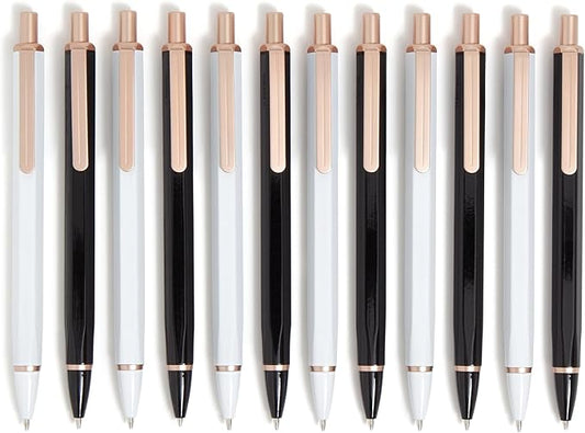 U Brands Cambria Mechanical Pencils, Set of 12, White and Black, Rose Gold Details, Medium (0.7 mm) Point, Lead and Eraser Refills