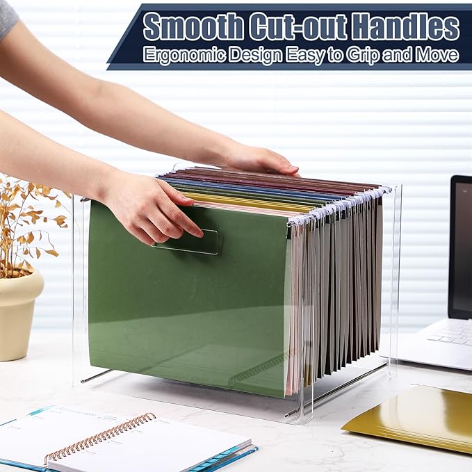 24 Hanging File Folder with Acrylic Organizer for Letter/a4 Size Desktop Clear File Storage Box with Handles for Home Work Office Use(Neutral,Classic)