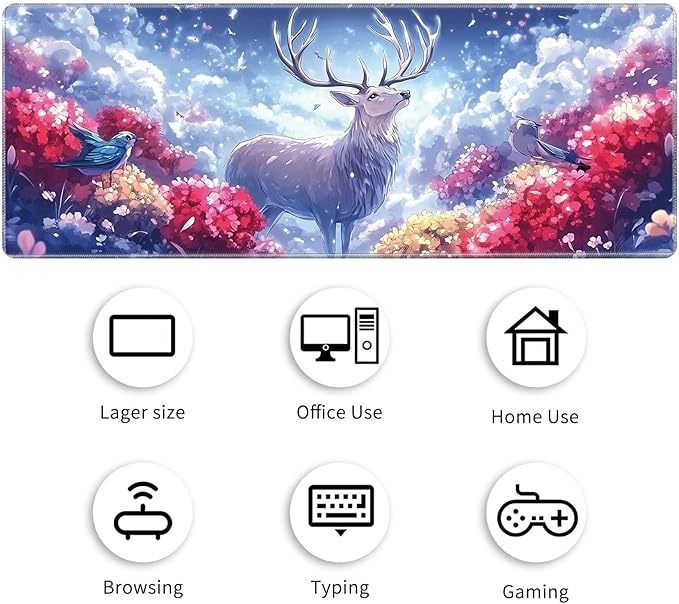 Desk Mat Large Gaming Mouse Pad (31.5x11.8 inch) with Stitched Edges, XL Mouse Pad +Coaster, Extended Mouse Mat Keybroad Mousepad Non-Slip Rubber for Gamer Men Women, White Deer