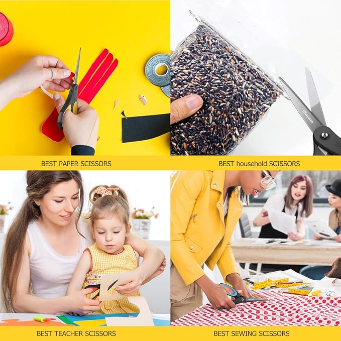 Scissors, iBayam 3 Pack 8" All Purpose Nonstick Scissors, 2.5MM Thickness Titanium Blades with Comfort Grip, Heavy Duty Shears for Office School Home Classroom General Use Art and Craft DIY Supplies