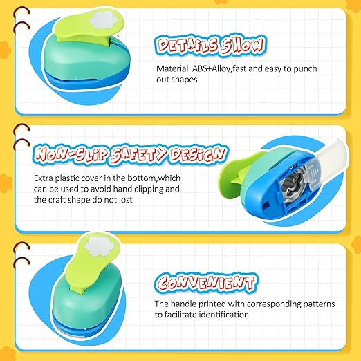 36 Pcs Craft Hole Punch Shapes with Colorful Craft Sticker Paper Punch 1 Inch Paper Punchers Scrapbook Punches with Sticker, Flower, Round, Star, Square, Heart, Wave Circle Shape