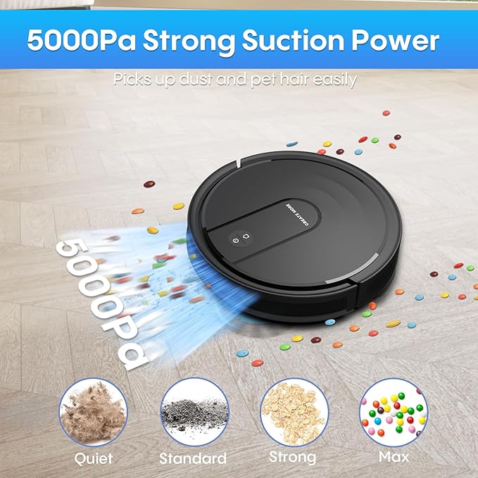 Bagotte Robot Vacuum and Mop Combo,4 in 1 Robotic Vacuum Cleaner,5000Pa Robotic Vacuum with Schedule,Quiet Slim,Self-Charging,Wi-Fi/Voice/App,Perfect for Pet/Hard Floors,/Carpet