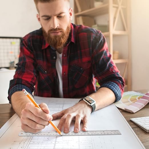 TOODOO 8 Pcs Pocket Ruler 6 Inch and 12 Inch Metal Rulers with Inch and Metric Graduation Stainless Steel Precision Measuring Tool for Engineering, School, Office