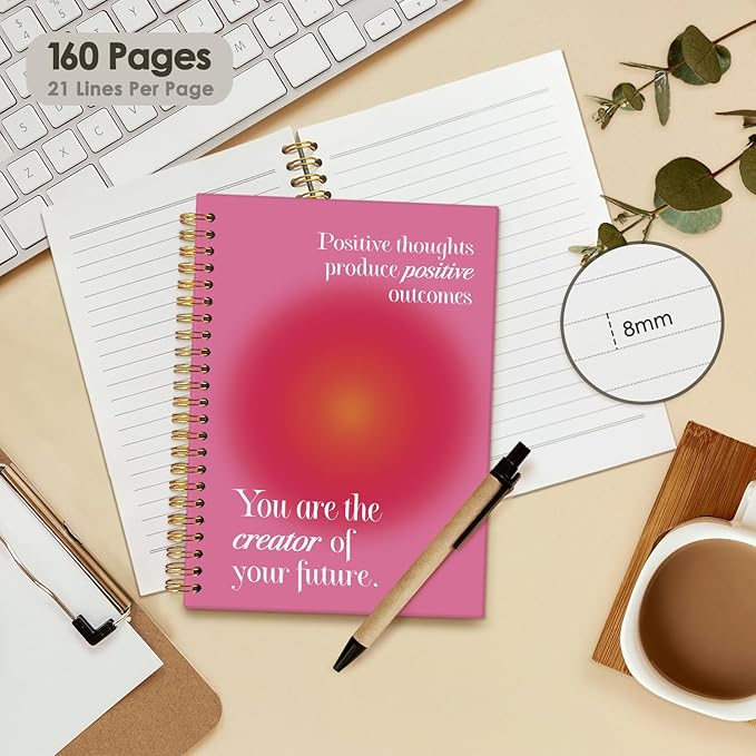 Wheatwin Positive Affirmations Spiral Notebook, Pink Aura Motivational Inspirational School Office Notebooks for Note Taking Work, Hardcover Spiral Notebook Gifts 5.5x8.3