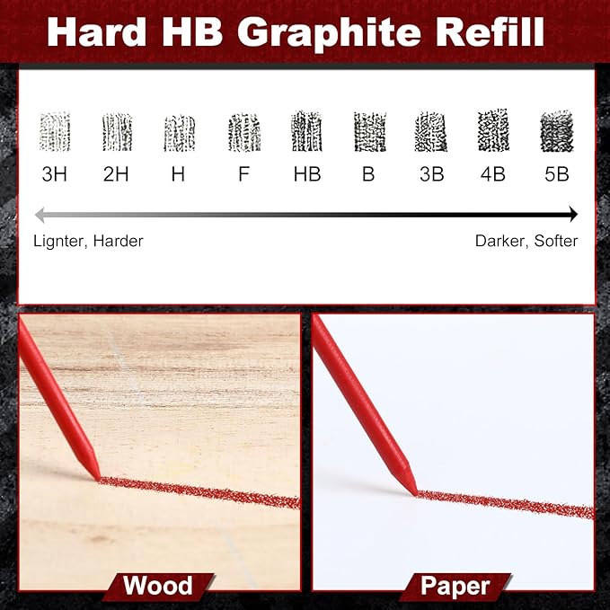Zhehao 120 Pieces 2.8 mm Carpenter Pencils Lead Refills HB Refill for Construction Pencils Refills Mechanical for Writing Drawing Drafting Woodworking Construction(Red)