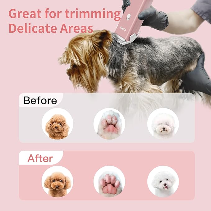 Founouly Professional Household Waterproof Low Noise Pet Hair Clippers Electric USB Rechargeable Painless Grooming Tools Hair Grooming Trimmer for Small Medium Dog Cat AP005 Green