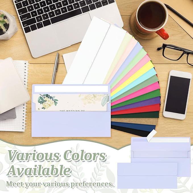 Mulbozy 200 Pcs #10 Business Envelopes, Self Seal Standard Envelopes, Windowless Business Mailing Envelopes for Office Checks Letters Invoices Statements, Size 4-1/8 x 9-1/2 inch (Light Purple)