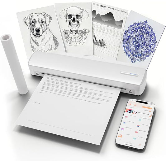 C80 Wireless Printer, Inkless Portable Printer for Travel, Supports A4 8.5 x 11 Inch Thermal Paper, Compatible with Phone & Laptop (White)