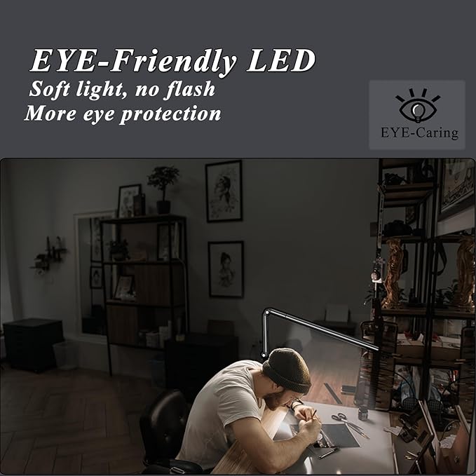 Aluminum LED Desk Lamp with Super Long Arm, Adjustable Nails Light for Desk, Pro Nail Desk Lamp with 2 in 1 clamp, Suitable fo Nail Beauty, Home Office,Workshop,Reading (Matte Black)