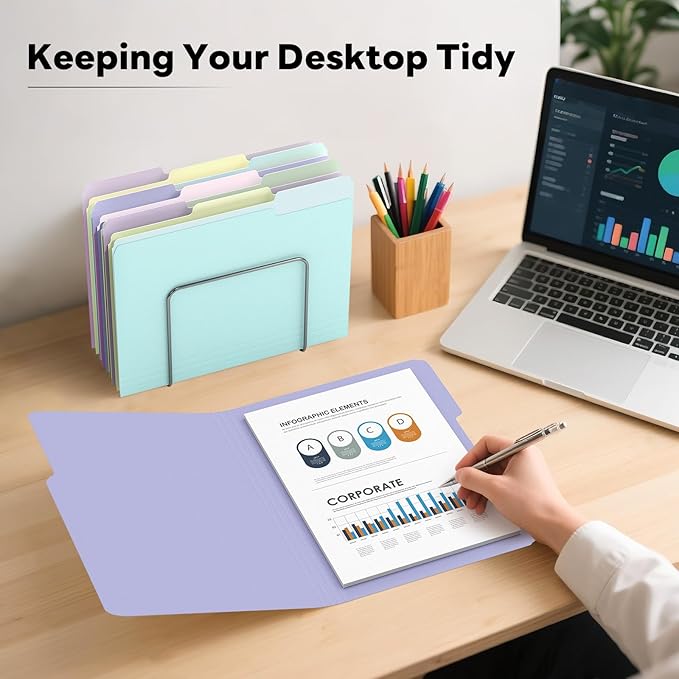 Piasoenc Color File Folders Set of 30, 1/3 Cut Tab, Letter Size Folder for 8.5 x 11 Documents Files, Assorted 6 Colors Filing for Office School Business