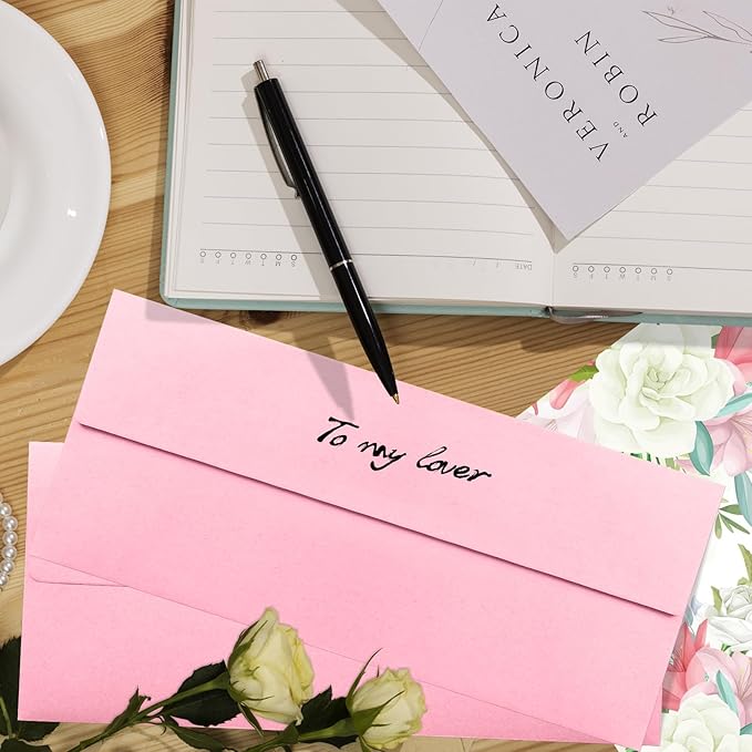 50 Pack Pink #10 Business Envelopes, Standard Envelopes Self Seal, 4 1/8 x 9 1/2 Inch Letter Size Business Mailing Envelopes for Checks Invoices Statements Baby Shower Wedding Birthday Graduation