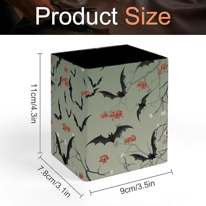 Square Pen Holder & Pencil Organizer for Desk - Office Storage Organizer, Markers/Makeup Brushes/Scissors Holder, Compact Desk Decor Accessories for Home Classroom School(Bat)