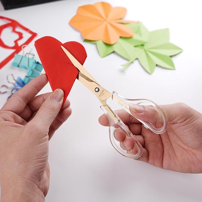 Acrylic Scissors Set, Office Scissors for Desk Gold, Clear Comfort-Grip Handles and Titanium Coated Blades, Sharp Scissors all Purpose Heavy Duty for Sewing, Art, Craft, School, Home Supplies