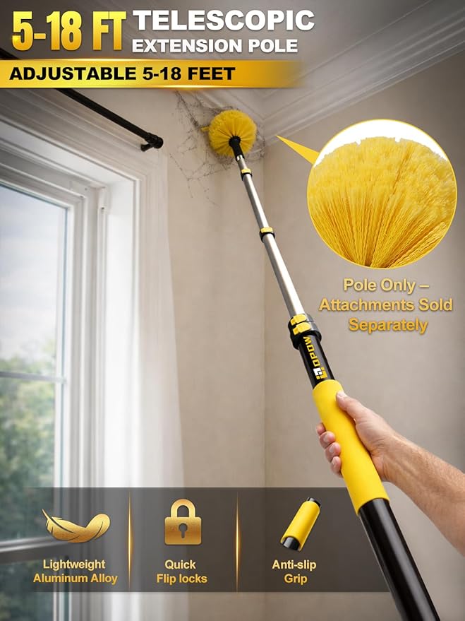 5-18 FT Long Telescopic Extension Pole, Multi-Purpose Aluminum Alloy Telescoping Rod with Universal Twist-on Metal Tip Flip-Lock Design, for Painting Cobweb Dusting, Window Cleaning, Christmas Lights