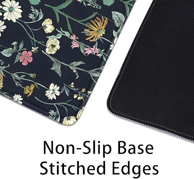 Dark Botanical Flowers Mouse Pad,Extended Black Plant Floral Mousepad Desk Pad with Stitched Edges,Non-Slip Waterproof Rubber Base Mouse Mat for Office Computer Keyboard Laptop Home(27.5x11.8 in)