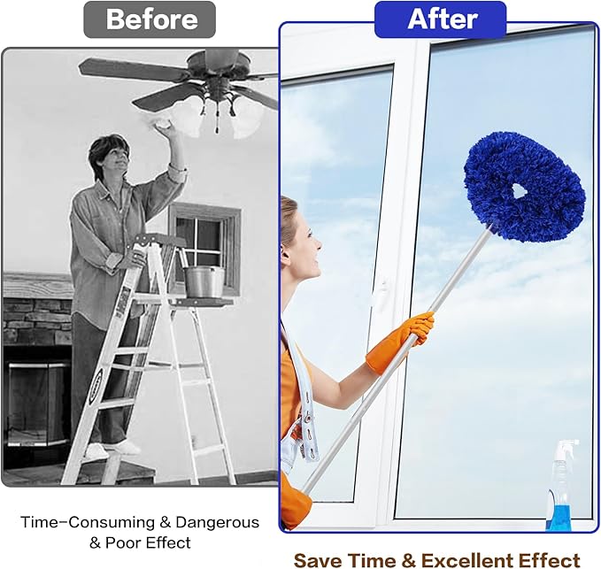 Heonay Ceiling Fan Cleaner Duster Reusable Microfiber Ceiling Fan Blade Cleaner Removable Duster with Extension Pole Adjusts 13 to 49.7 Inch for Cleaning Walls Furniture Door Window Top (Dark Blue)
