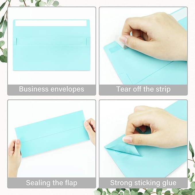 100 Pack #10 Business Envelopes, Self Seal Standard Light Blue Envelopes for Secure Business & Legal Mailing, Office, Checks, Letter, Invoices, 4 1/8 x 9 1/2 Inches