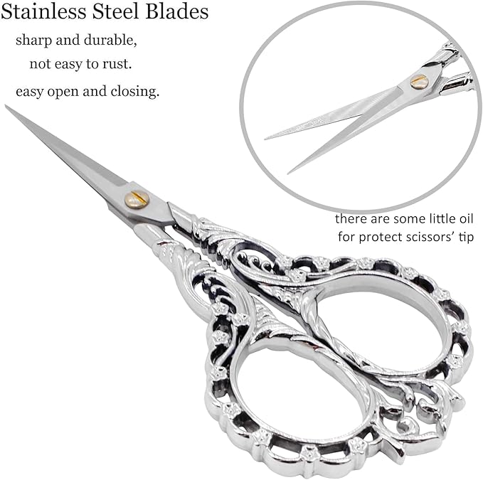 BIHRTC 4.5Inch Sewing Embroidery Scissors Professional Grade Shears with Artificial Leather Cover Stainless Steel Scissors for Office Craft Cross Stitch Needlework DIY Tools Knitting