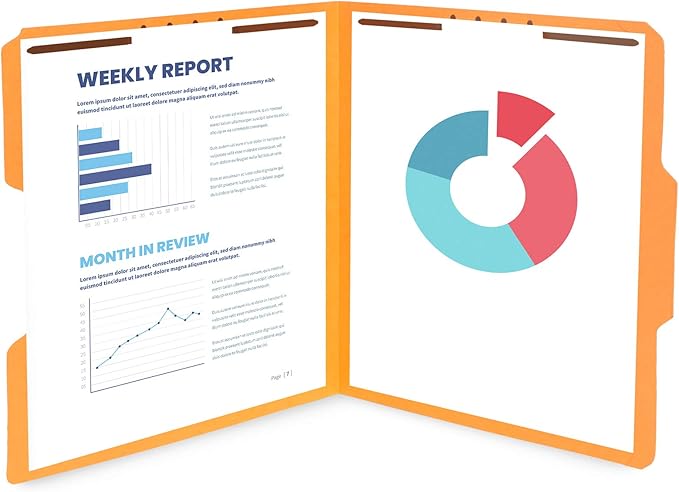 50 Fastener File Folders, File Folders with Fastener 1/3 Cut Reinforced Tab, Durable 2 Prongs for Medical Files, Law Client Files, or Office Reports, Letter Size, Assorted Colors, 50 Pack