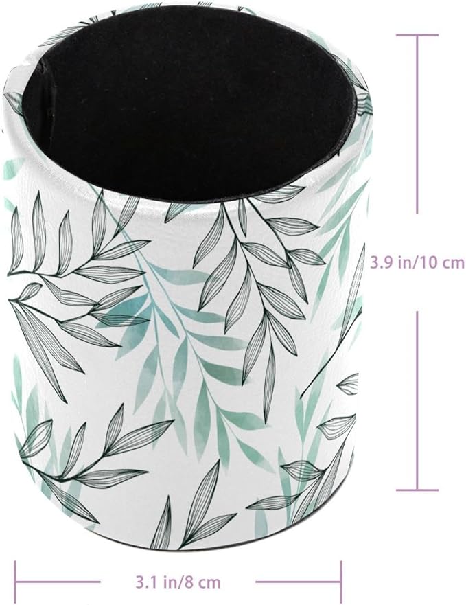 Pen Holder Gray Blue Leaves Pencil Holder for Desk Makeup Organizer Office Supplies for Home,Kids and School