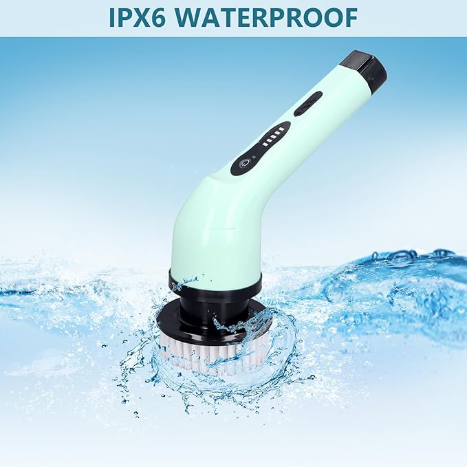 Electric Spin Scrubber, Cordless Cleaning Brush with 9 Replaceable Brush Heads, Power Scrubber Dual Speed with Adjustable and Detachable Handle for Bathroom Kitchen Cleaning