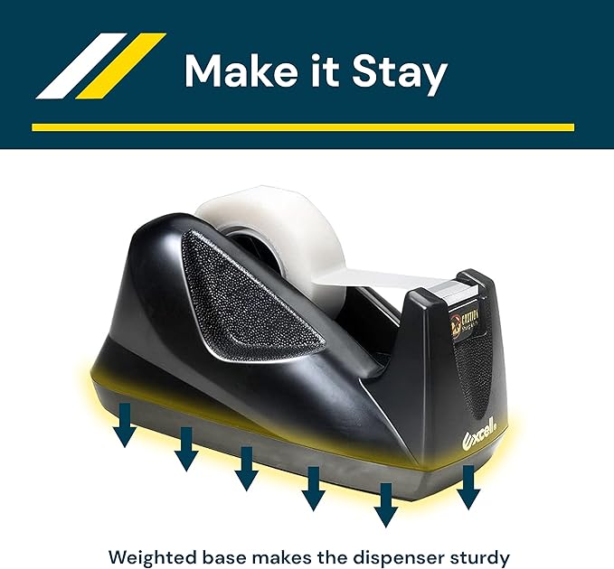 Excell - Desk Tape Non-Skid Base Dispenser 3pc, 3/4" Wide, 1" Core, Durable Plastic Tape Holder, Heavy Duty Tape Dispenser, Weighted Tape Dispenser for Desk, Easy One Hand Use, 1 inch Tape Dispenser