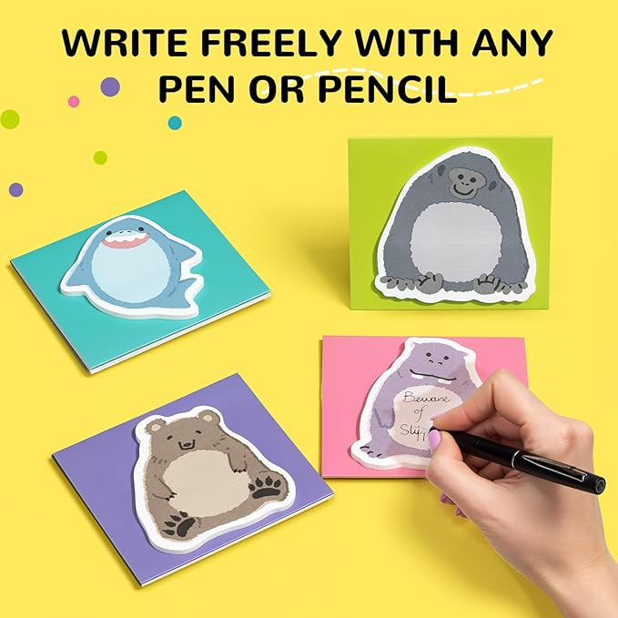M&G Beamy Animal Sticky Notes, 4 Pads 120 Sheets, 3 x 2 Inch Cute Cartoon Memo Pads, Foldable Stand Self-Stick Notes for School Office Home