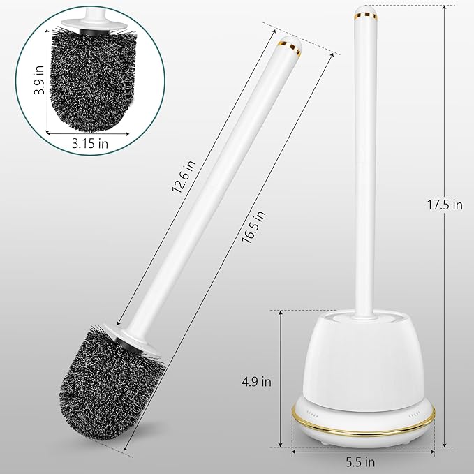 Gold Toilet Brush and Holder Set, Toilet Bowl Brush with Long Handle, Easy to Assemble of Compact Toilet Scrubber, Toilet Brush Set with No Leaks Have Vent, Stylish Gold Bathroom Accessories. U