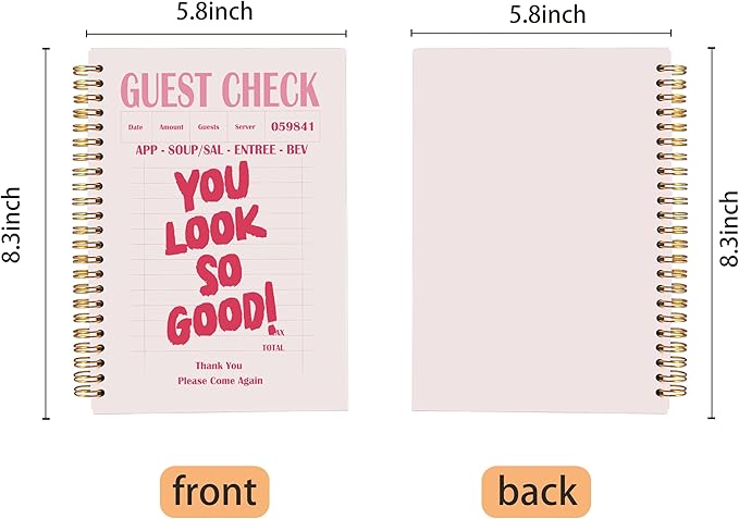 Pink Notebook Journal, Trendy Funky Y2K Retro You Look so Good Guest Check Notebook Journal, Girly Notebook, Preppy Gifts For Women, Pink Office Supplies, Pink Spiral Notebook 5.5x8.3inch