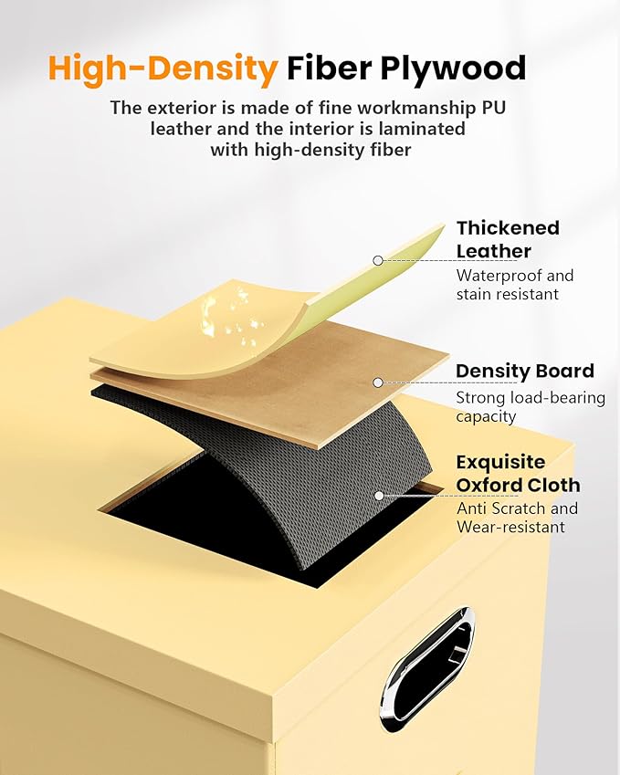 Oterri File Organizer Box,Filing Box with Lid,File Box for Letter/Legal File Folder Storage, Portable Hanging File Box for Office/Decor/Home,1 Pack, Cream-yellow(Leather),Box only