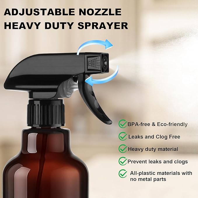 Glass Spray Bottles with Silicone Sleeve 16.9oz 2 Pack Empty Spray Bottle for Hair Mist/Stream Spraying for Cleaning Solutions, Plants, Essential Oils (Brown-grey&yellow)