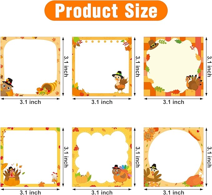30 Pcs Thanksgiving Sticky Notes Turkey Note Pads with Maple Leaf Memo Notes for Fall Thanksgiving Gifts School Office Home Students Teachers Give Thanks Presents (Thanksgiving)