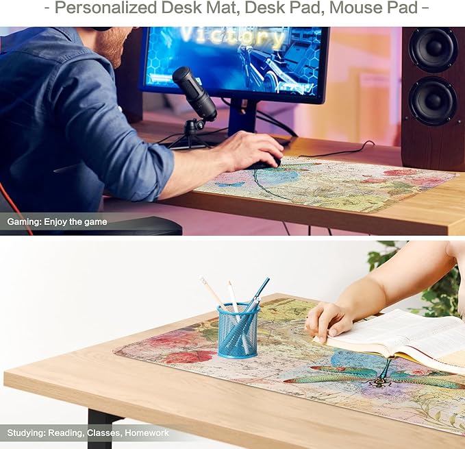 Vimorco Gaming Mouse Pad 31.5x15.7 Inch Large Desk Mat, Non-Slip Rubber Base & Smooth Precision Surface, Waterproof Extended Mouse Pad for PC, Laptop, Office and Table, Vintage Dragonfly