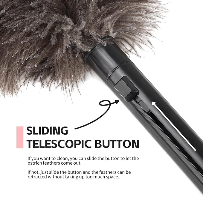 FeelfunFeather Retractable Feather Duster-Genuine Ostrich Feathers,Anti-Static,Reusable Eco-Friendly Handheld Cleaning for Keyboard,Home,Car,Office (10 to 15 Inches) 2 Pack