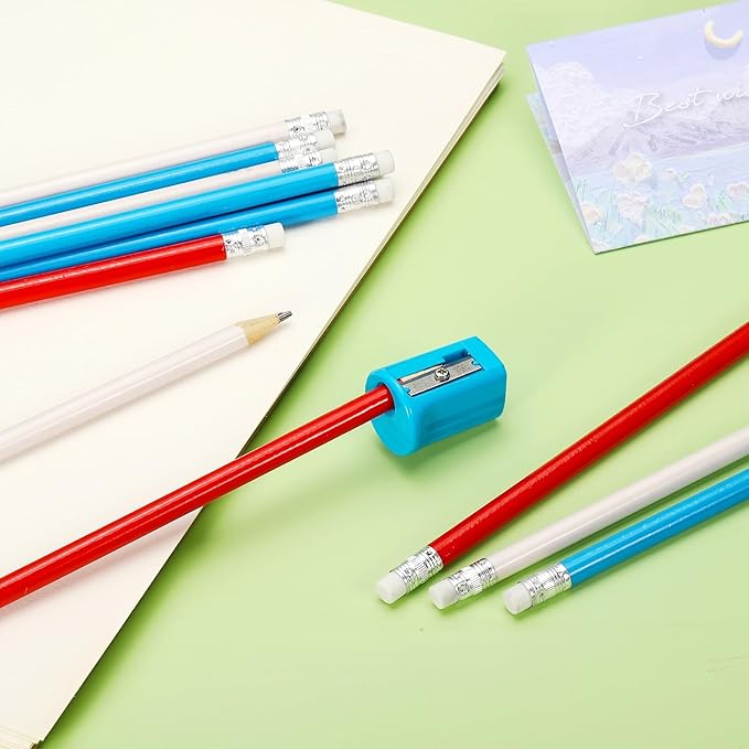 PATIKIL Round Wooden Pencils Bulk, 12 Pack HB Graphite Pencils with Eraser for Office Supplies, Engineering Marking Writing Art Drawing Supplies, Blue