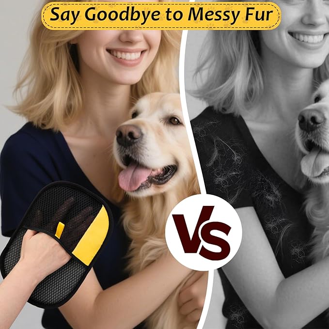 Dexspoeny 3 Pcs Pet Hair Removal Glove Set, Reusable Electrostatic Pet Hair Remover with Hair Remover Brush and Pet Comb, Upgrade Efficient Cats&Dogs Grooming Gloves for Clothes Furniture Carpet Seat