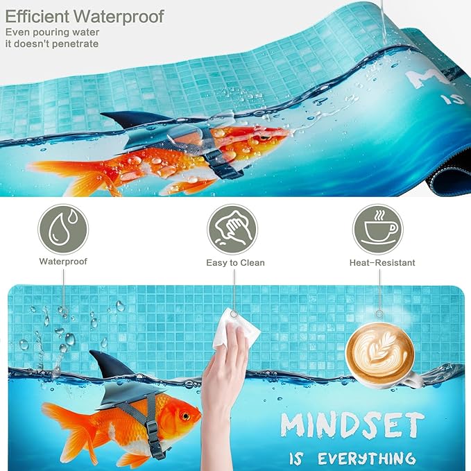 Goldfish as Shark Mouse Pad Desk Mat, Drama Goldfish Large Gaming Mouse Pad Dangerous Sharks Anime Desk Pad Mousepad XXL Extended Keyboard Mat Mouse Mat, Waterproof, 31.5x15.7 in
