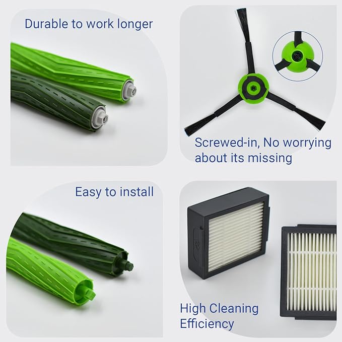 Replacement Parts Accessories for iRobot Roomba J Series J5 J5+ J6 J6+ J7 J7+ J8 J8+ J9 J9+ Vacuum Cleaner Attachment Kit, 1 Main Brush, 5 Side Brush, 5 Filter, 1 Caster Wheel (Not for Combo j7+/j9+)