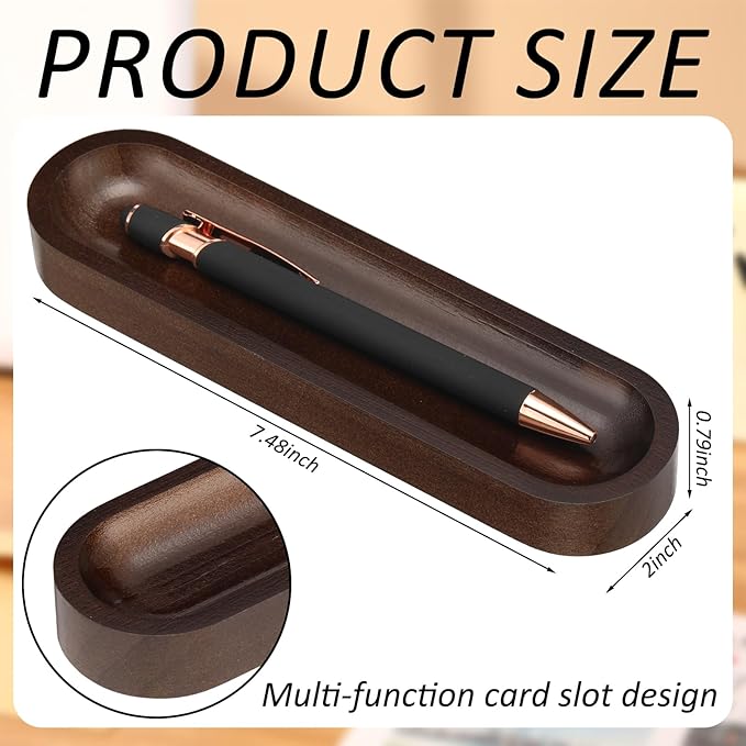 Chunful Set of 2 Black Walnut Pen Tray Wood Pen Holder Wooden Pencil Holder for Desk Multiple Use Desk Writing Stationary Organizer Office School Supplies Storage