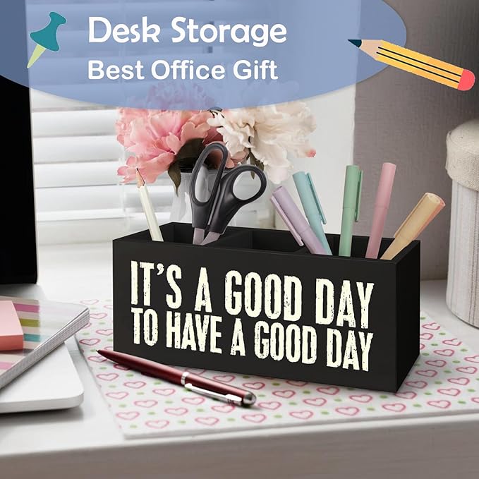 SNNDER It's a Good Day to Have a Good Day Pen Holder, Inspirational Desk Decor, Motivational Gifts for Women Men Acrylic Pen Pencil Holder Organizer for Home Office Desk Accessories